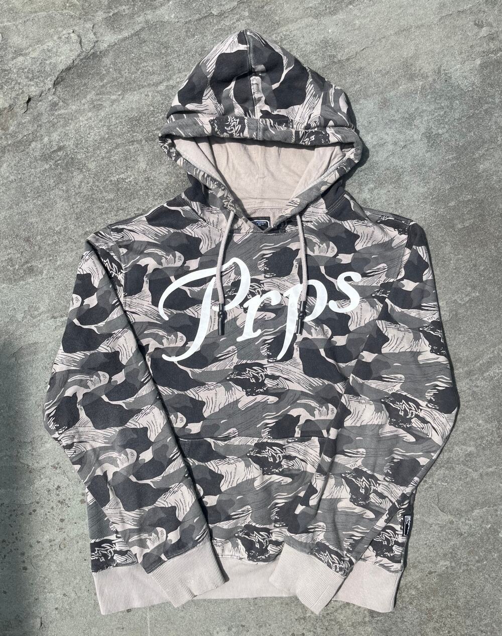 Prps Eton Script Logo Grey Camo Pullover Hoodie Sweatshirt Mens Medium